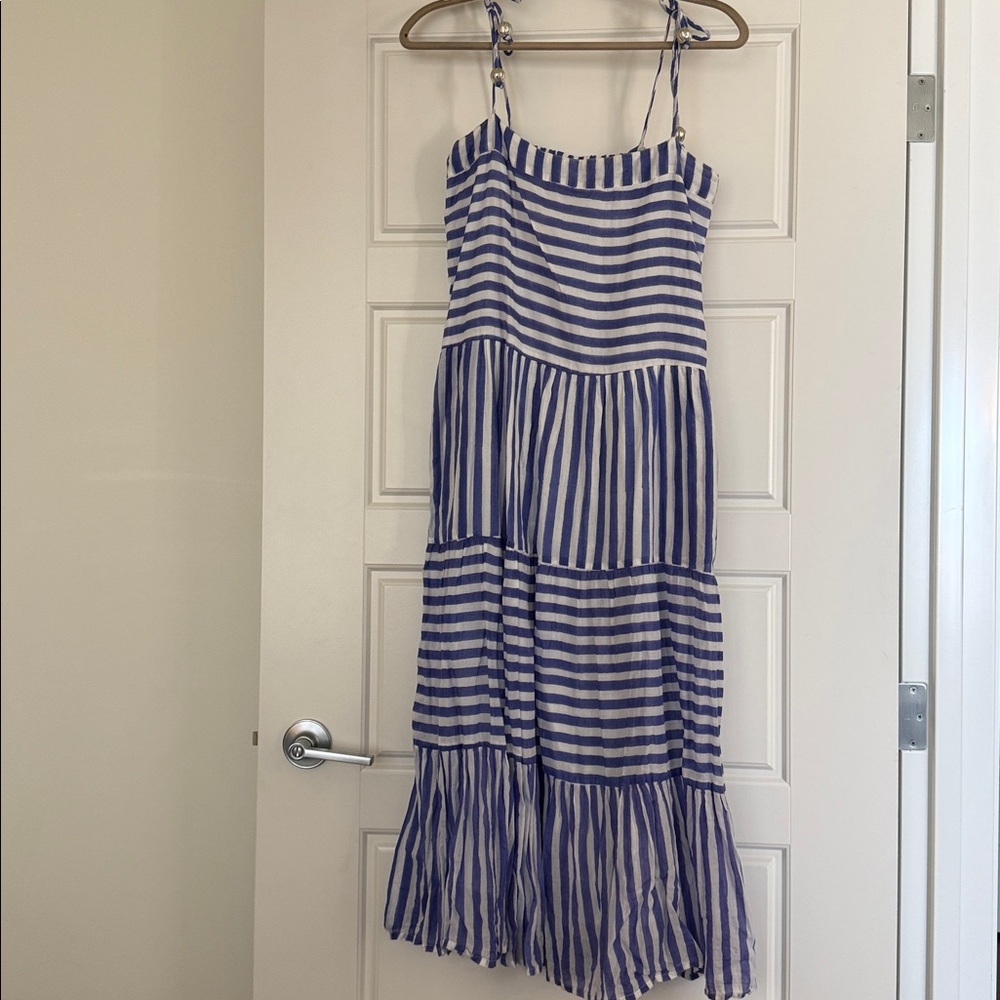 Oliphant Blue and White Striped Maxi Dress